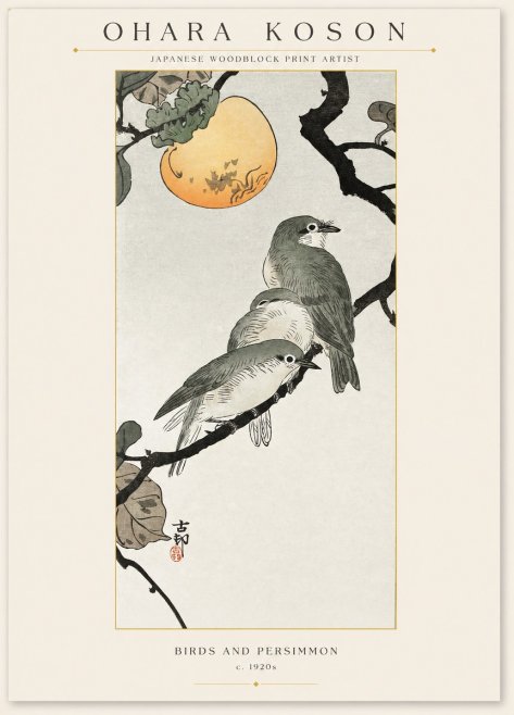 Ohara Koson Birds and Persimmon No1 - Plakat