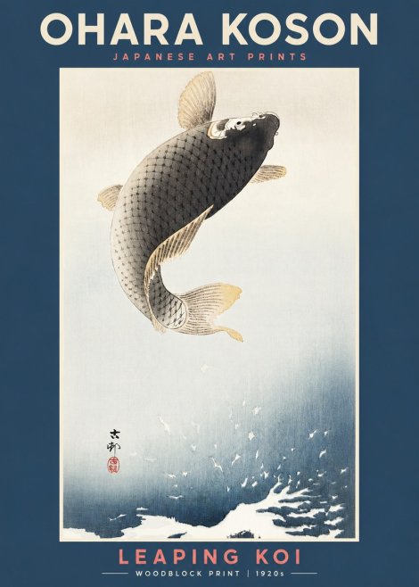 Ohara Koson Leaping Koi No2 - Plakat
