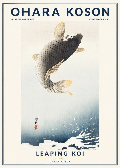 Ohara Koson Leaping Koi No4 - Plakat