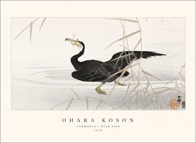 Ohara Koson Cormorant with Fish No1 - Plakat