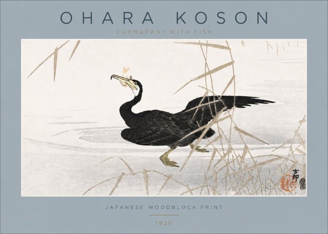 Ohara Koson Cormorant with Fish No4 - Plakat