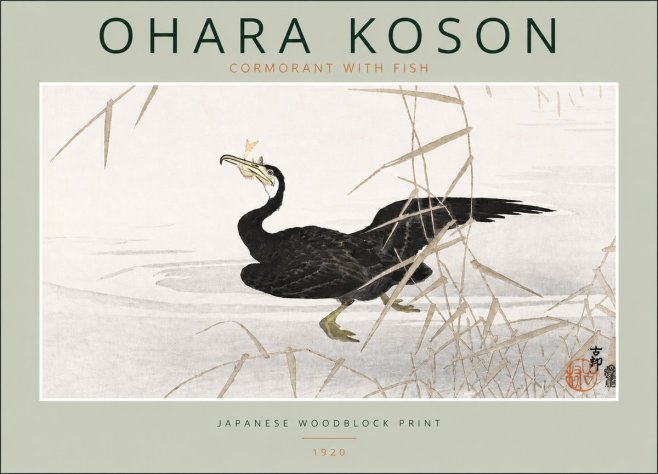 Ohara Koson Cormorant with Fish No5 - Plakat