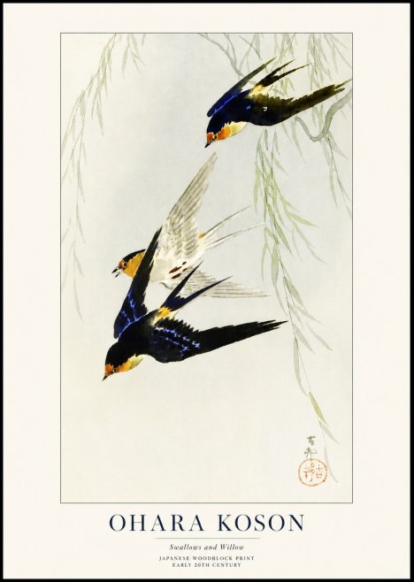 Ohara Koson Swallows and Willow No1 - Plakat