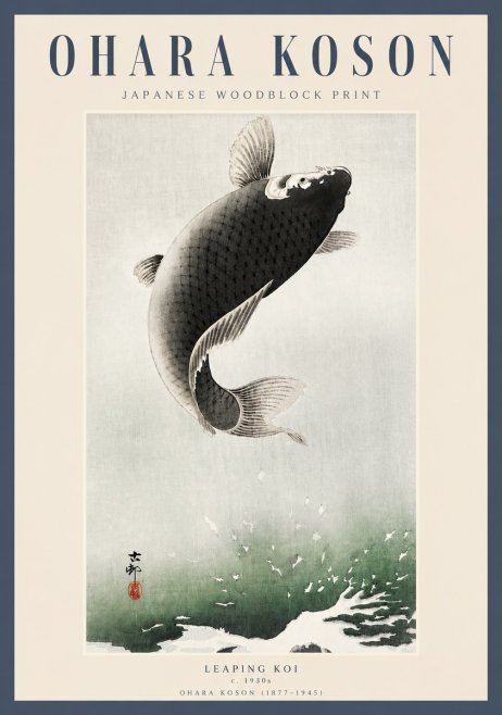 Ohara Koson Leaping Koi No3 - Plakat