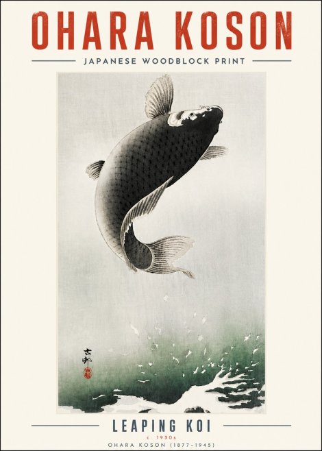 Ohara Koson Leaping Koi No5 - Plakat