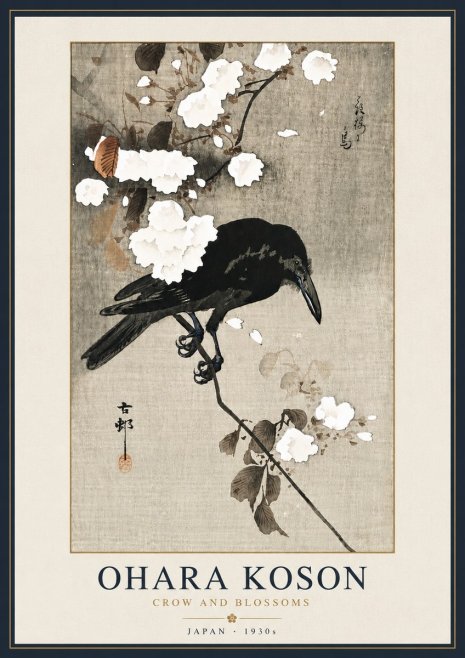 Ohara Koson Crow and Blossoms No6 - Plakat