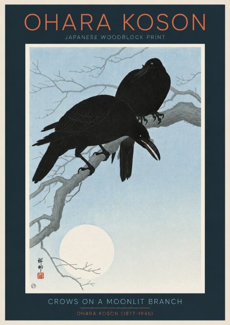 Ohara Koson Crows on a Moonlit Branch No2 - Plakat