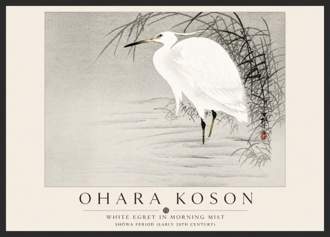 Ohara Koson White Egret in Morning Mist No5 - Plakat