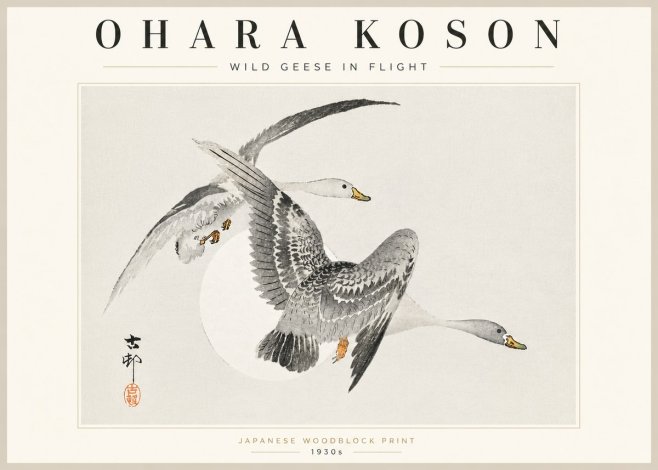 Ohara Koson Wild Geese in Flight No5 - Plakat