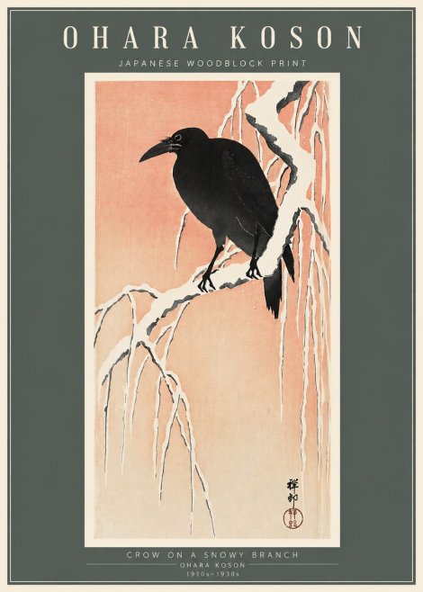 Ohara Koson Crow on a Snowy Branch No2 - Plakat