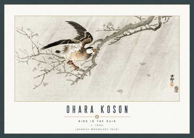 Ohara Koson Bird in the Rain No2 - Plakat