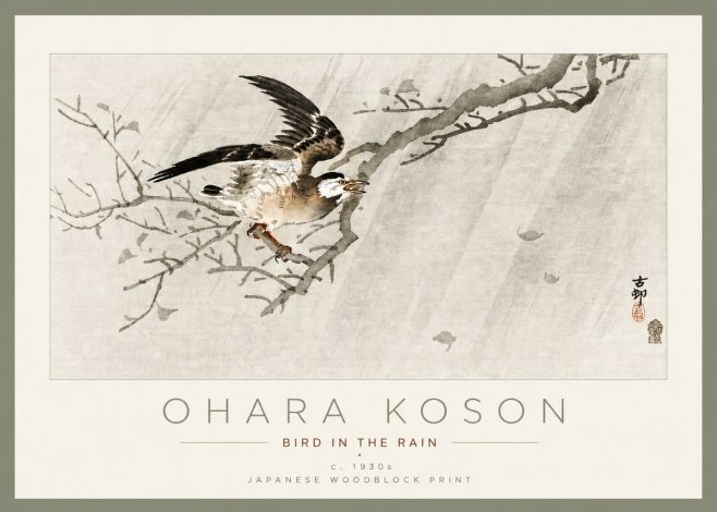 Ohara Koson Bird in the Rain No3 - Plakat