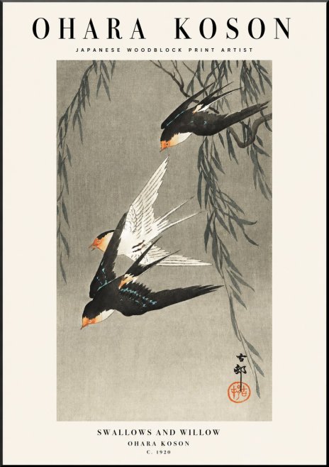 Ohara Koson Swallows and Willow No1 - Plakat
