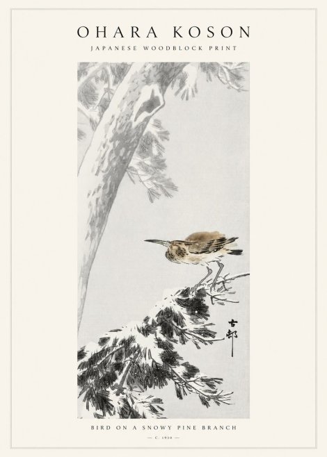Ohara Koson Bird on a Snowy Pine Branch No1 - Plakat