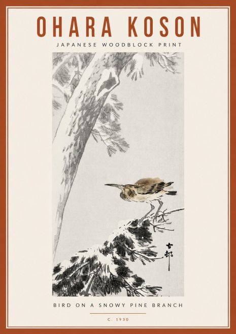 Ohara Koson Bird on a Snowy Pine Branch No6 - Plakat