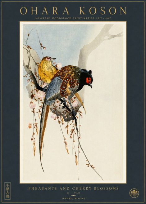 Ohara Koson Pheasants and Cherry Blossoms No2 - Plakat