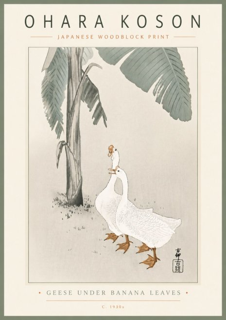 Ohara Koson Geese Under Banana Leaves No6 - Plakat