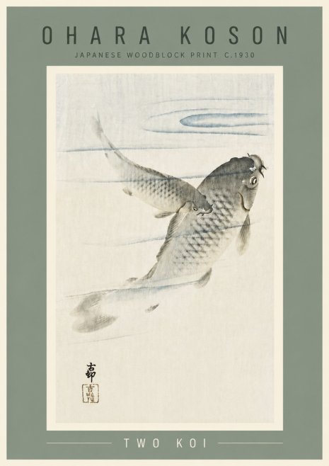 Ohara Koson Two Koi No6 - Plakat