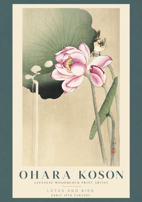 Ohara Koson Lotus and Bird No3 - Plakat