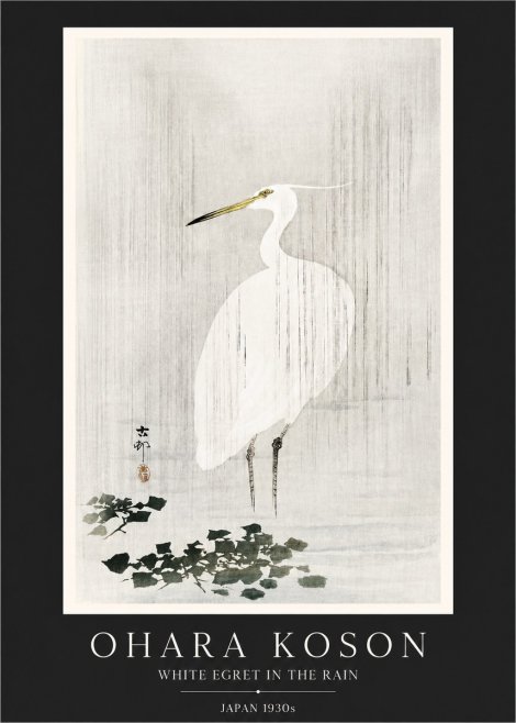 Ohara Koson White Egret in the Rain No3 - Plakat
