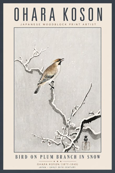 Ohara Koson Bird on Plum Branch in Snow No5 - Plakat
