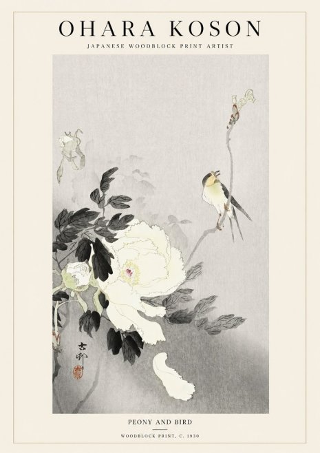 Ohara Koson Peony and Bird No1 - Plakat