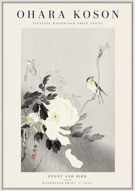 Ohara Koson Peony and Bird No3 - Plakat