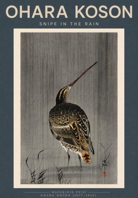 Ohara Koson Snipe in the Rain No3 - Plakat