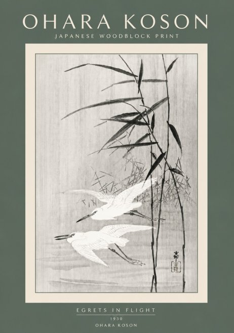 Ohara Koson Two Herons and Reeds No5 - Plakat