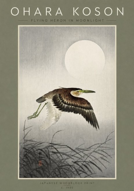 Ohara Koson Flying Heron in Moonlight No2 - Plakat
