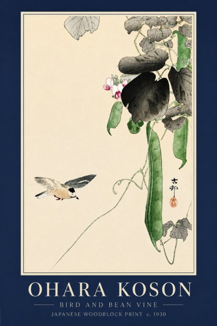Ohara Koson Bird and Bean Vine No3 - Plakat