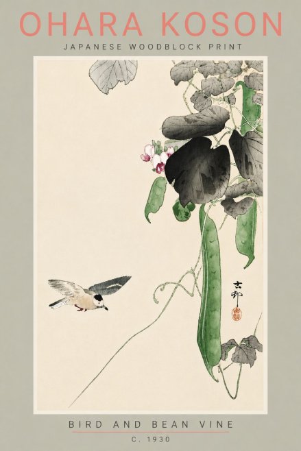 Ohara Koson Bird and Bean Vine No5 - Plakat