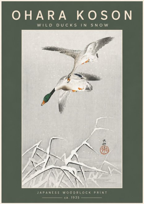Ohara Koson Wild Ducks in Snow No5 - Plakat