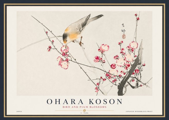 Ohara Koson Bird and Plum Blossoms No4 - Plakat