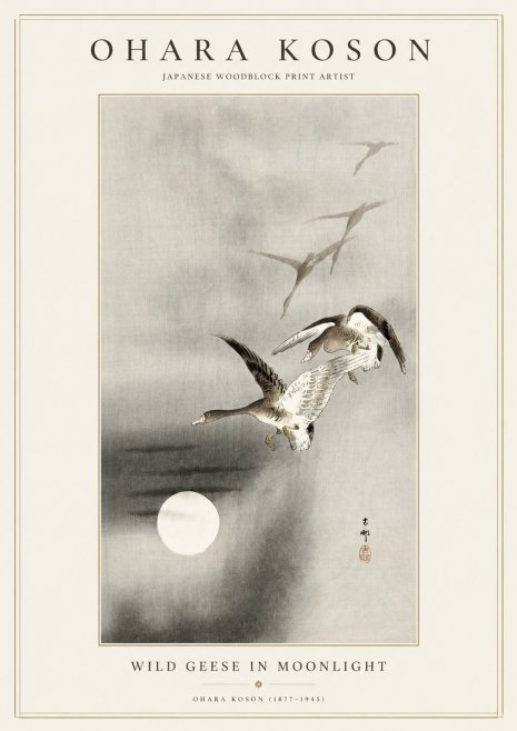Ohara Koson Wild Geese in Moonlight II No1 - Plakat