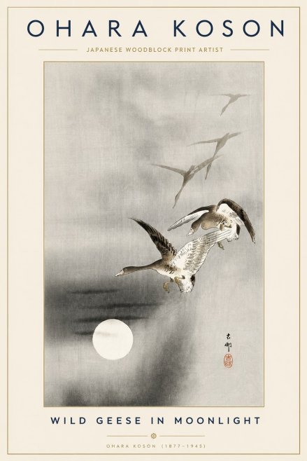 Ohara Koson Wild Geese in Moonlight No3 - Plakat