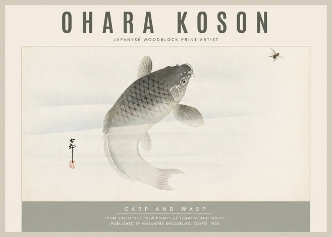 Ohara Koson Carp and Wasp No5 - Plakat