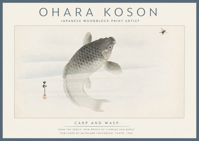 Ohara Koson Carp and Wasp No6 - Plakat