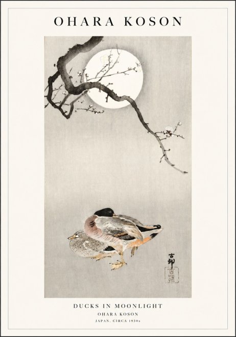 Ohara Koson Ducks in Moonlight No1 - Plakat