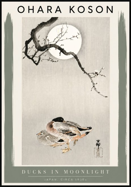 Ohara Koson Ducks in Moonlight No4 - Plakat
