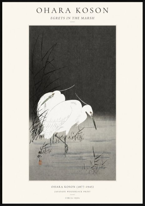 Ohara Koson Egrets in the Marsh No1 - Plakat