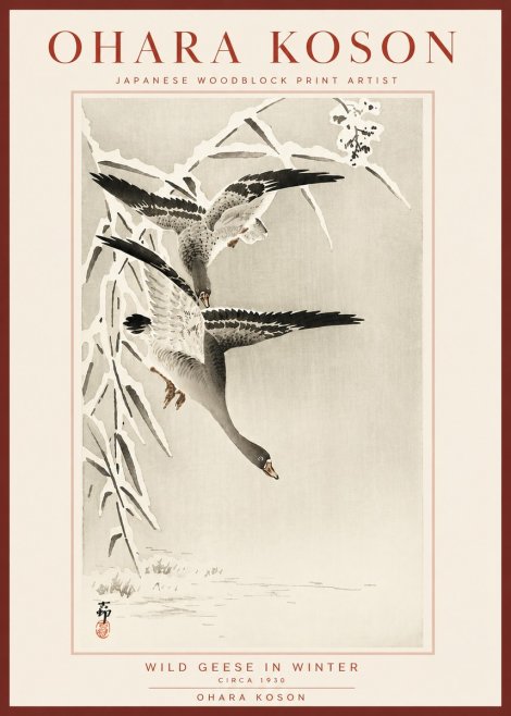 Ohara Koson Wild Geese in Winter No5 - Plakat