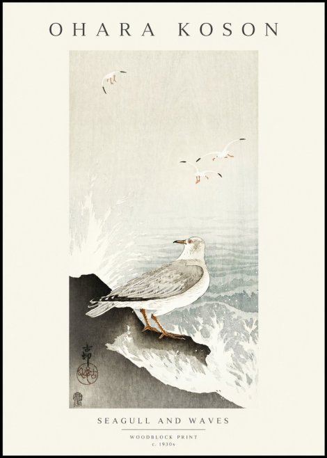 Ohara Koson Seagull and Waves No1 - Plakat