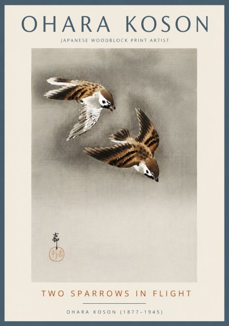 Ohara Koson Two Sparrows in Flight No5 - Plakat