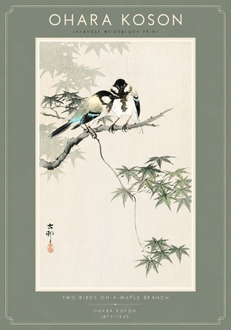 Ohara Koson Two Birds on a Maple Branch No4 - Plakat