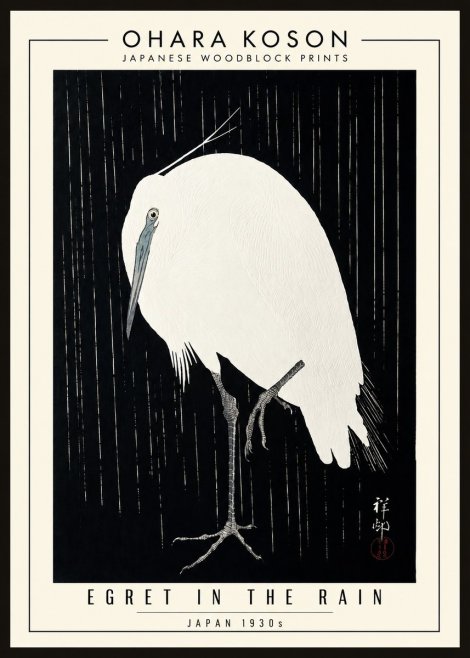 Ohara Koson Egret in the Rain I No3 - Plakat