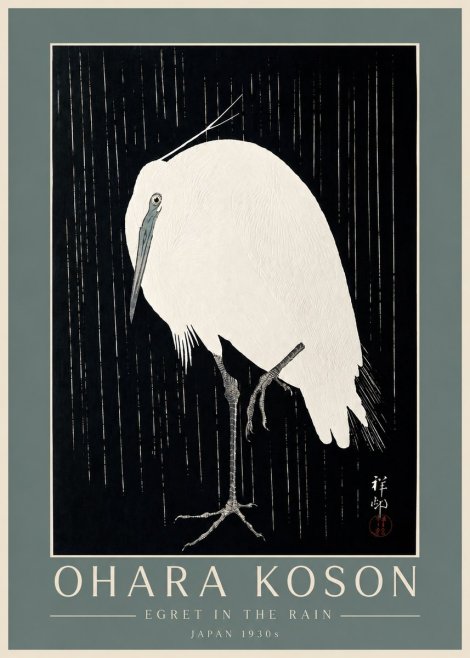 Ohara Koson Egret in the Rain I No4 - Plakat