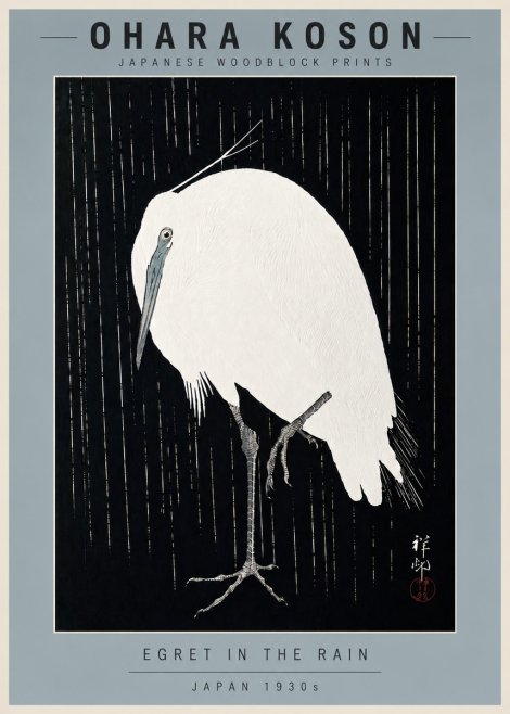 Ohara Koson Egret in the Rain I No6 - Plakat