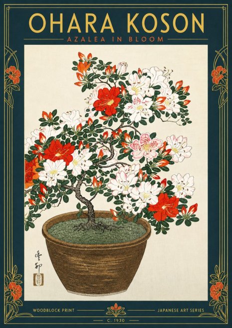 Ohara Koson Azalea in Bloom No5 - Plakat