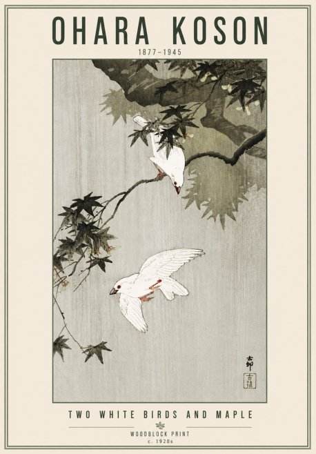 Ohara Koson Two White Birds and Maple No6 - Plakat